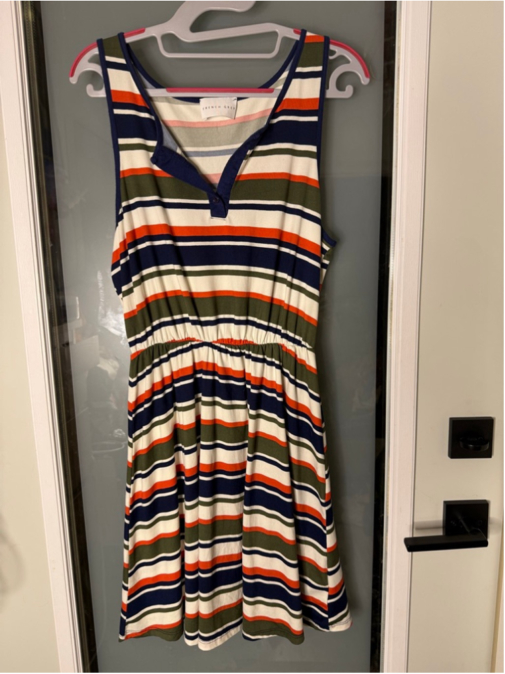 FRENCH GREY Striped Sleeveless Dress M White Navy Orange - Picture 2 of 7